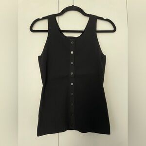 Theory Ribbed Black Tank Top with Buttons